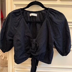 Abercrombie & Fitch Black Puff Sleeve Tie-Front Blouse